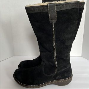 Ugg Australia Swell Tall Black Suede Sheepskin Boots Sz 9